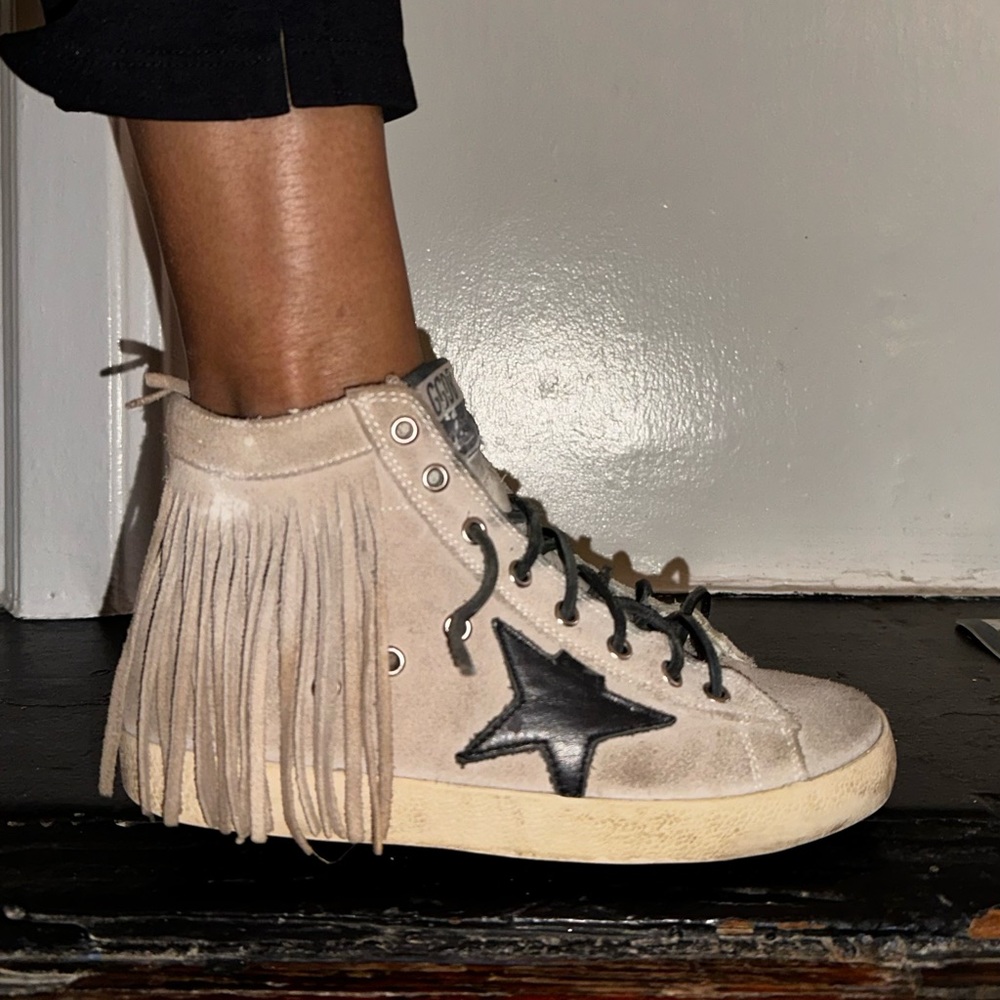 Golden Goose Francy Sneakers In Sand Suede-Sand Fringe View 2